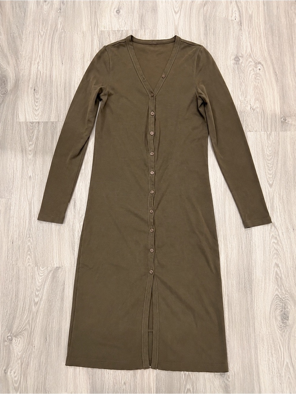 The Normal Brand Olive Button Front Midi Cardigan Dress Women Medium 100% cotton
